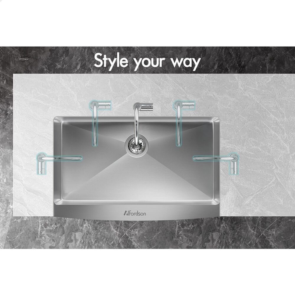 ALFORDSON Farmhouse Kitchen Sink 81x50cm Stainless Steel Basin Single Bowl