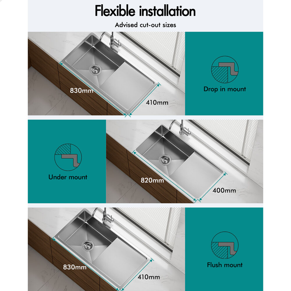 87X45CM ALFORDSON Kitchen Sink Stainless Steel