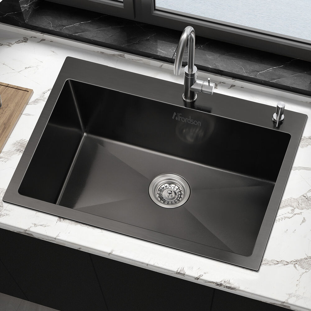 ALFORDSON Kitchen Sink 68x45cm Stainless Steel Basin Single Bowl Black