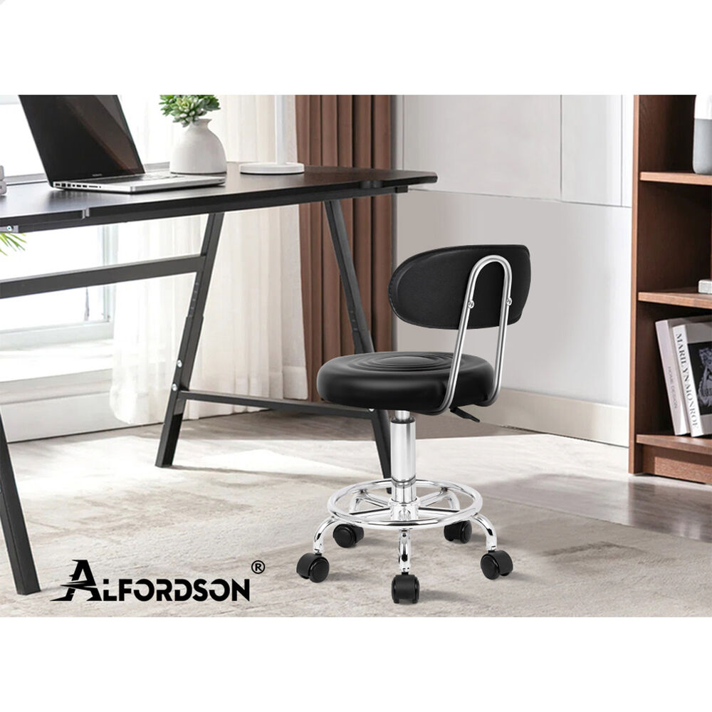 ALFORDSON 2x Salon Stool Backrest Swivel Barber Hair Dress Chair Declan Black