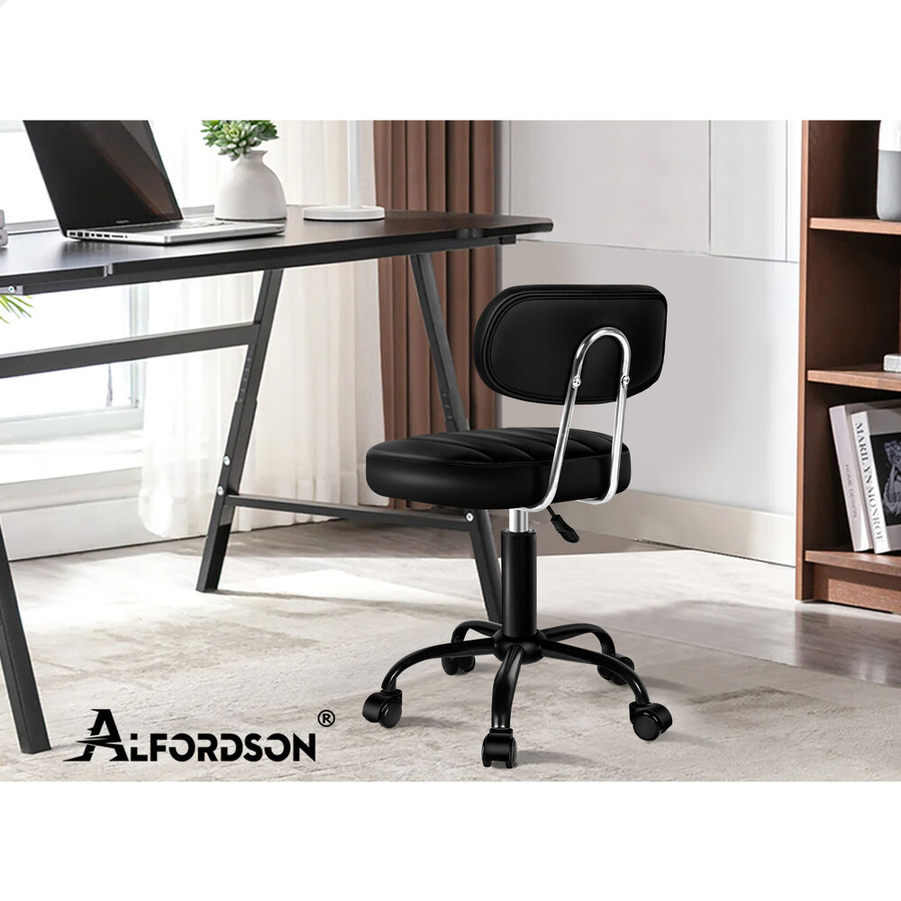 ALFORDSON 2x Salon Stool Backrest Swivel Barber Hair Dress Chair Lina All Black