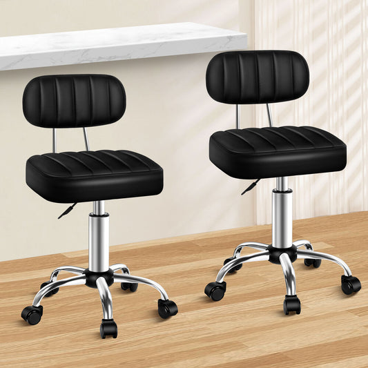 ALFORDSON 2x Salon Stool Backrest Swivel Barber Hair Dress Chair Lina Black