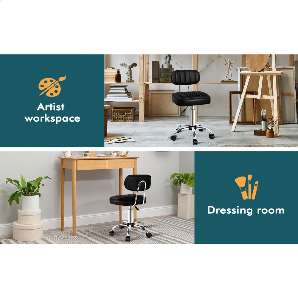 ALFORDSON 2x Salon Stool Backrest Swivel Barber Hair Dress Chair Lina Black