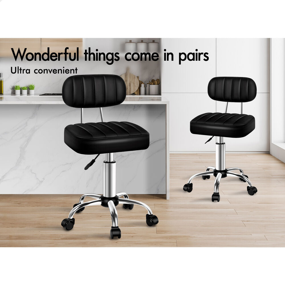 ALFORDSON 2x Salon Stool Backrest Swivel Barber Hair Dress Chair Lina Black