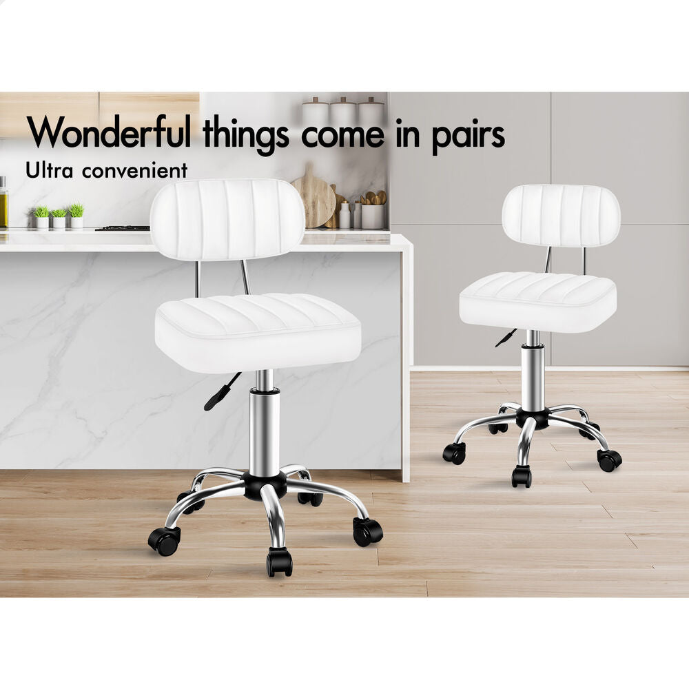 ALFORDSON 2x Salon Stool Backrest Swivel Barber Hair Dress Chair Lina White