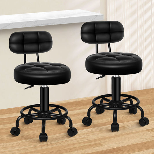 ALFORDSON 2x Salon Stool Backrest Swivel Barber Hair Dress Chair Riley All Black
