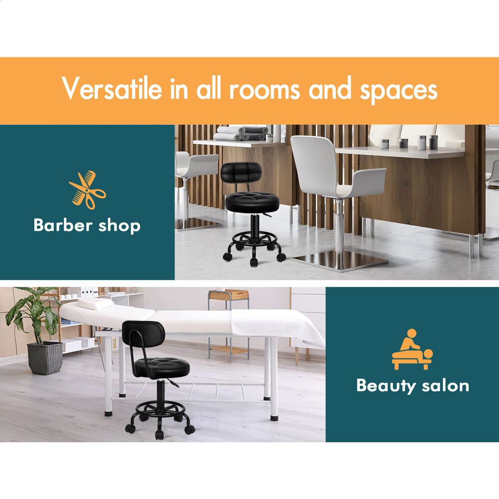 ALFORDSON 2x Salon Stool Backrest Swivel Barber Hair Dress Chair Riley All Black
