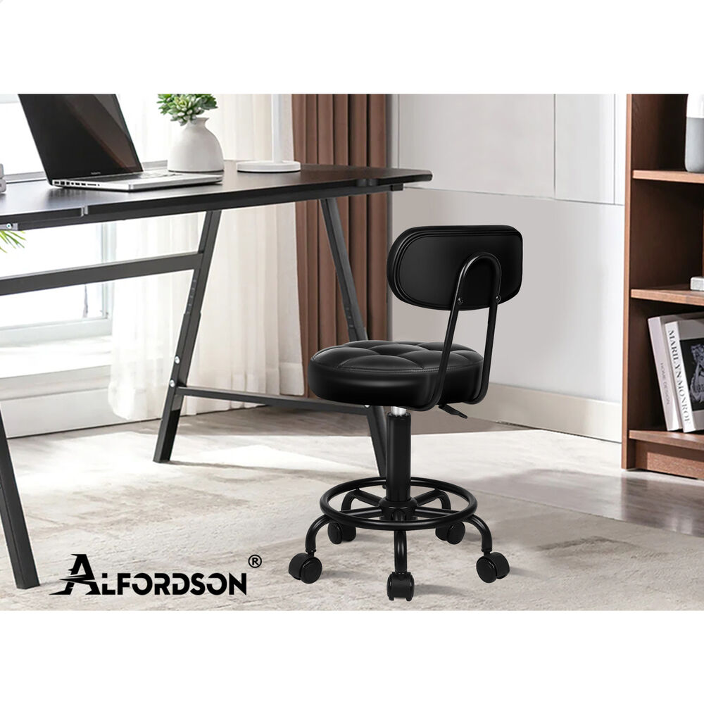 ALFORDSON 2x Salon Stool Backrest Swivel Barber Hair Dress Chair Riley All Black