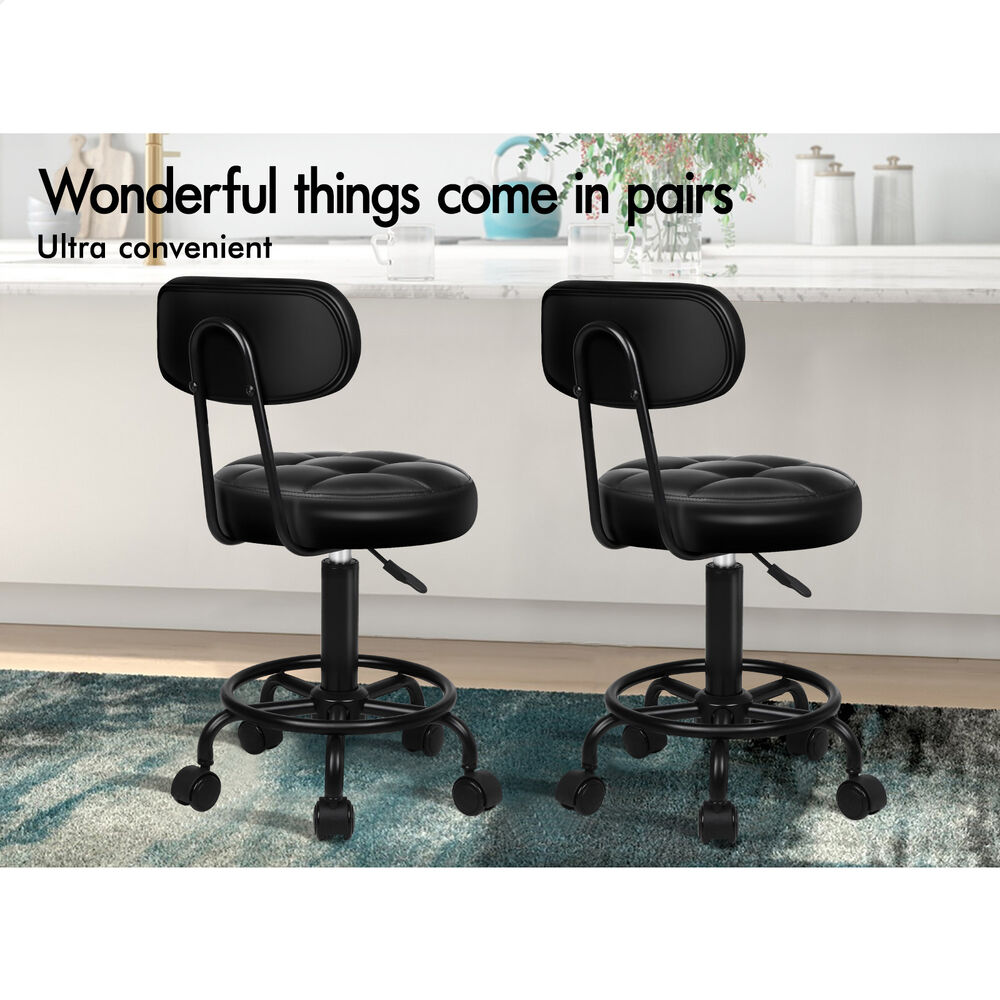 ALFORDSON 2x Salon Stool Backrest Swivel Barber Hair Dress Chair Riley All Black
