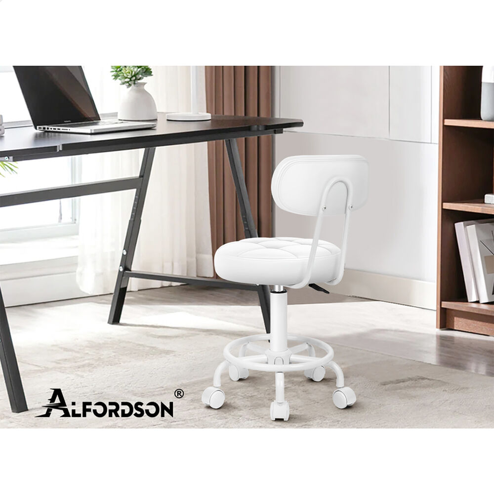 ALFORDSON 2x Salon Stool Backrest Swivel Barber Hair Dress Chair Riley All White