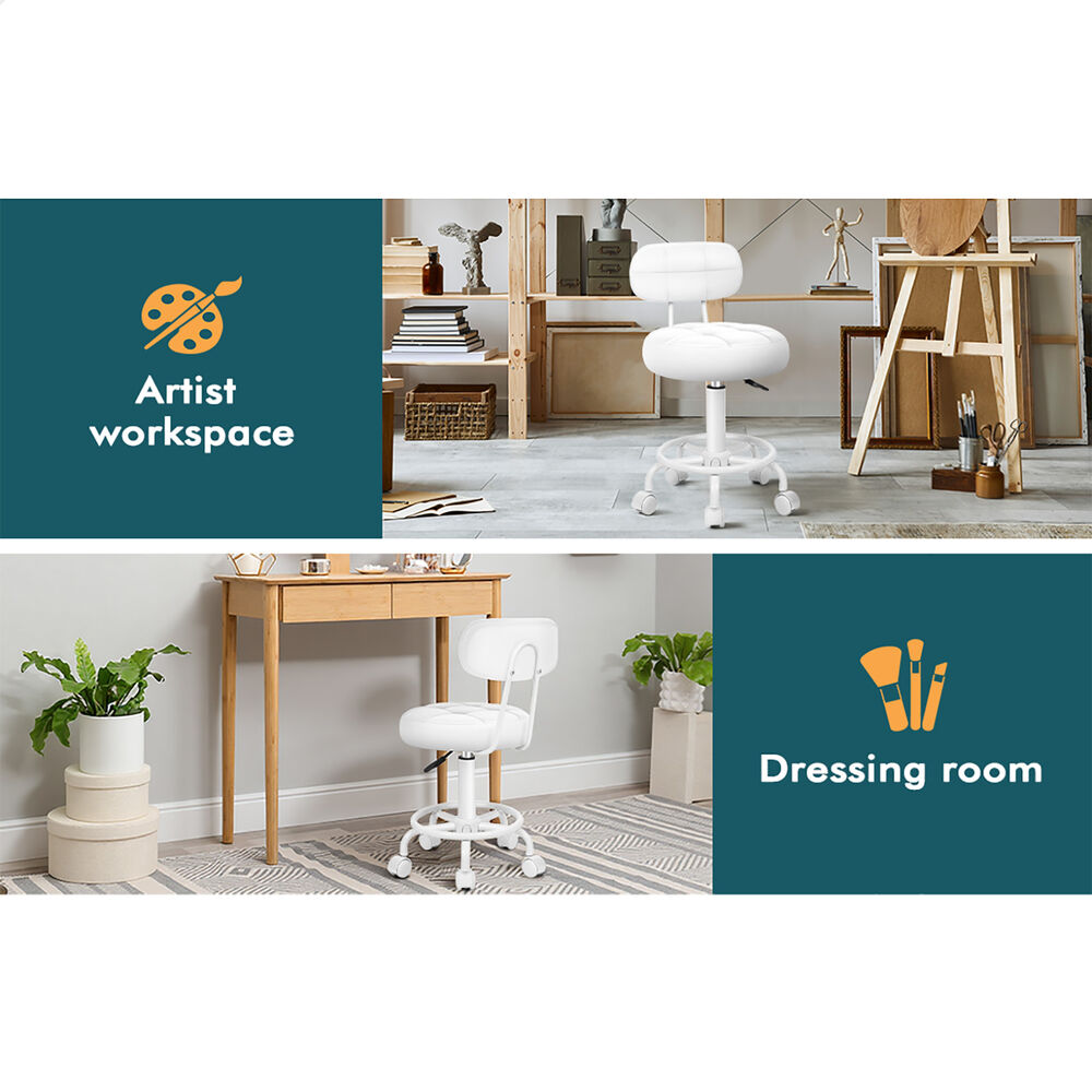 ALFORDSON Salon Stool Backrest Swivel Barber Hair Dress Chair Riley All White