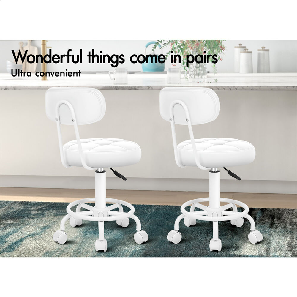 ALFORDSON Salon Stool Backrest Swivel Barber Hair Dress Chair Riley All White