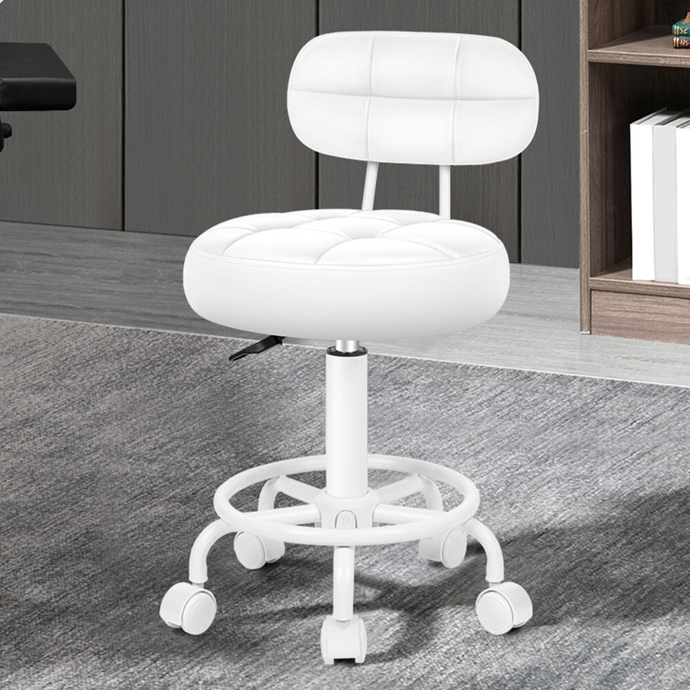 ALFORDSON Salon Stool Backrest Swivel Barber Hair Dress Chair Riley All White
