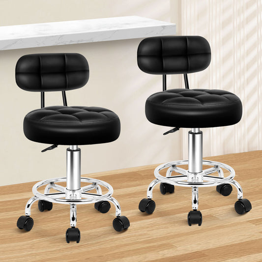 ALFORDSON 2x Salon Stool Backrest Swivel Barber Hair Dress Chair Riley Black