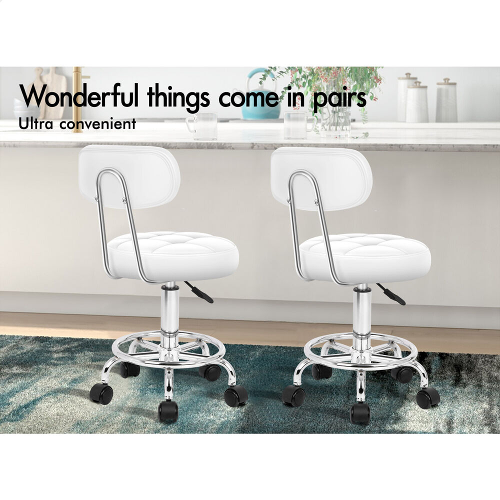ALFORDSON 2x Salon Stool Backrest Swivel Barber Hair Dress Chair Riley White