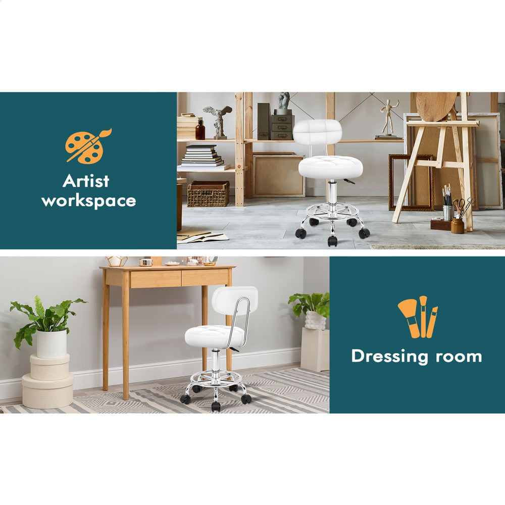 ALFORDSON Salon Stool Backrest Swivel Barber Hair Dress Chair Riley White