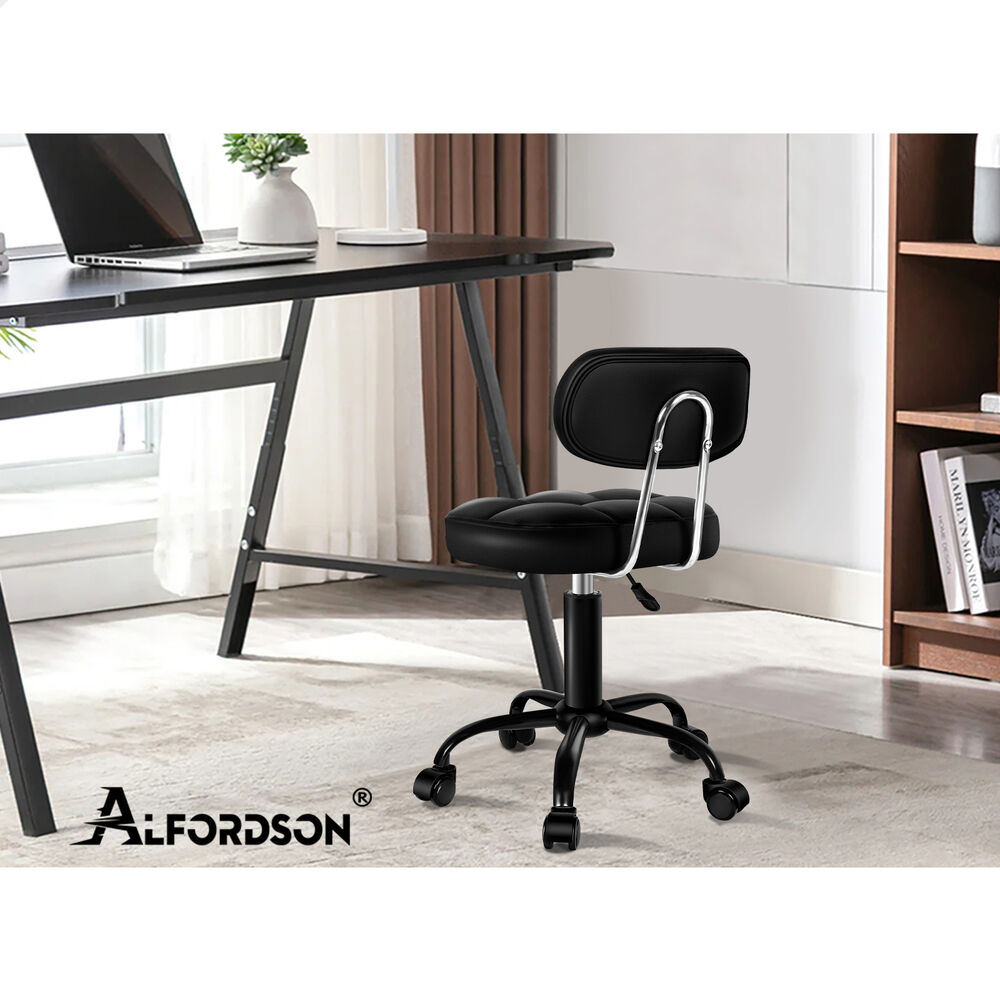 ALFORDSON 2x Salon Stool Backrest Swivel Barber Hair Dress Chair Tufan All Black