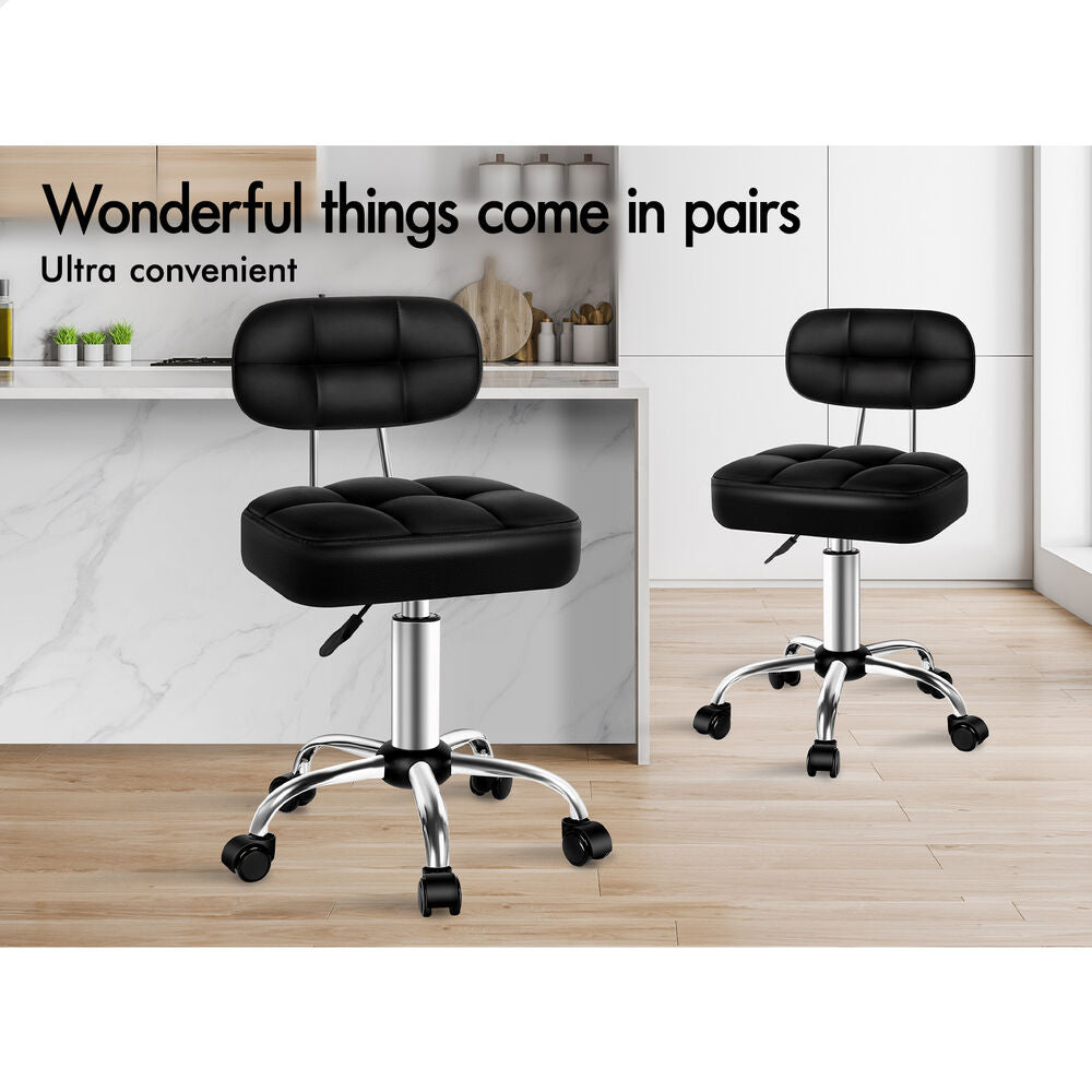ALFORDSON 2x Salon Stool Backrest Swivel Barber Hair Dress Chair Tufan Black