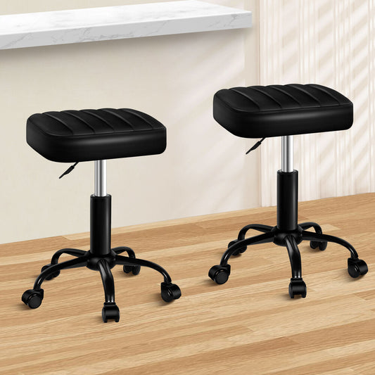 ALFORDSON 2x Salon Stool Square Swivel Barber Hair Chair Gas Lift All Black