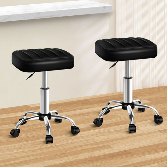 ALFORDSON 2x Salon Stool Square Swivel Barber Hair Dress Chair Gas Lift Black