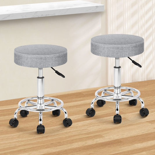 ALFORDSON 2x Salon Stool Round Swivel Barber Hair Dress Chair Light Grey Fabric
