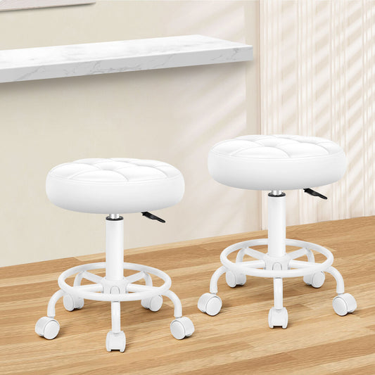 ALFORDSON 2x Salon Stool Round Swivel Barber Hair Dress Chair Gas Lift All White