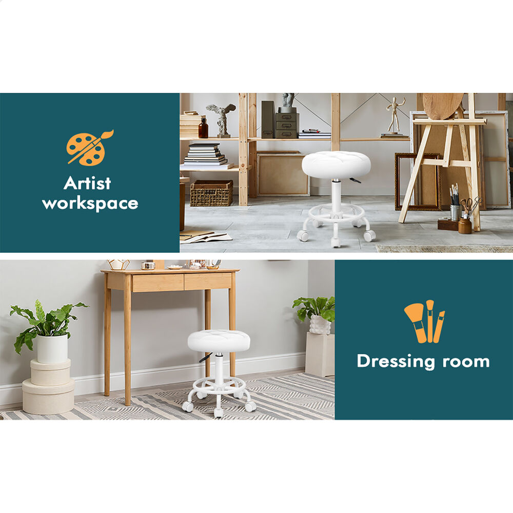 ALFORDSON 2x Salon Stool Round Swivel Barber Hair Dress Chair Gas Lift All White