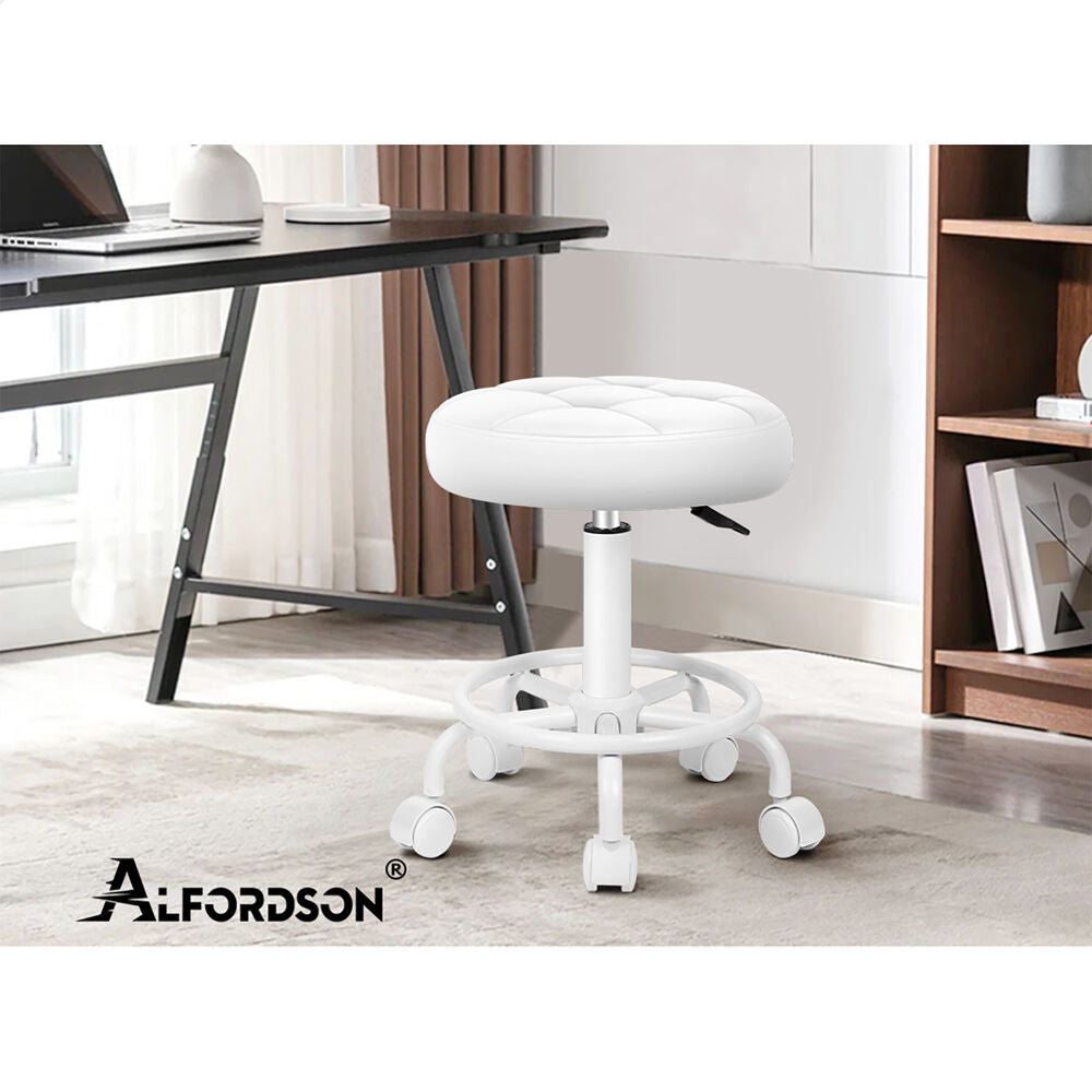 ALFORDSON Salon Stool Round Swivel Barber Hair Dress Chair Gas Lift All White