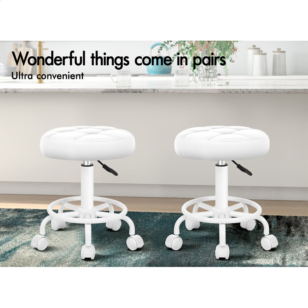ALFORDSON Salon Stool Round Swivel Barber Hair Dress Chair Gas Lift All White