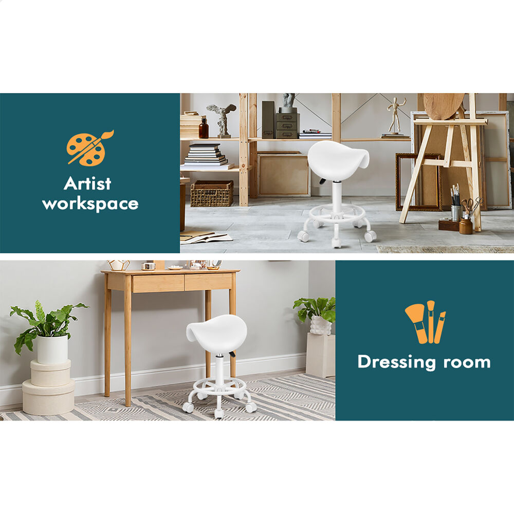 ALFORDSON 2x Salon Stool Saddle Swivel Barber Hair Dress Chair Sierra All White