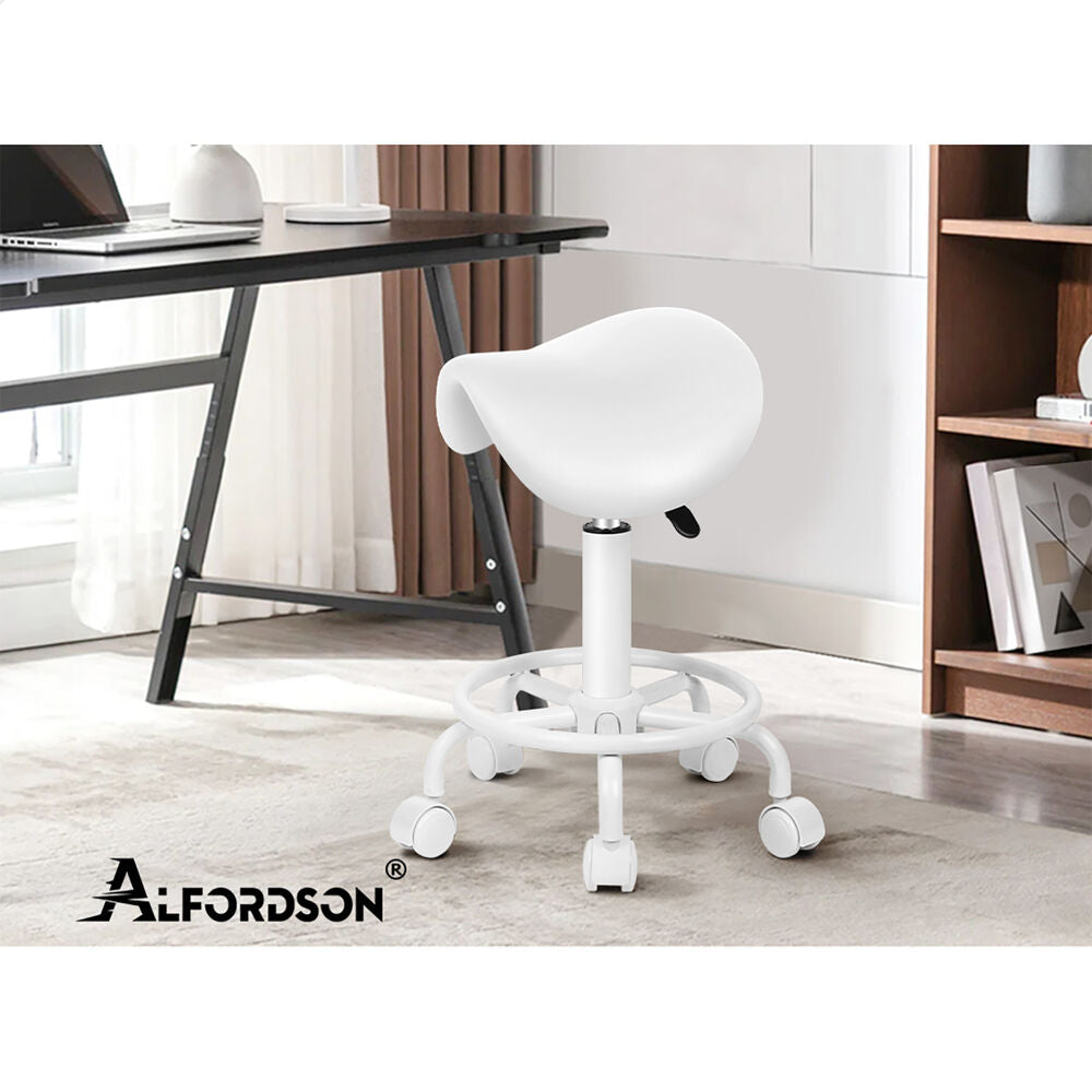 ALFORDSON 2x Salon Stool Saddle Swivel Barber Hair Dress Chair Sierra All White