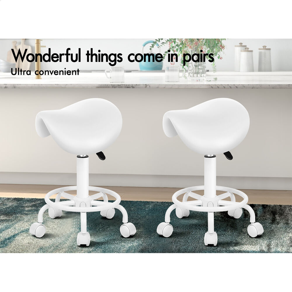 ALFORDSON 2x Salon Stool Saddle Swivel Barber Hair Dress Chair Sierra All White