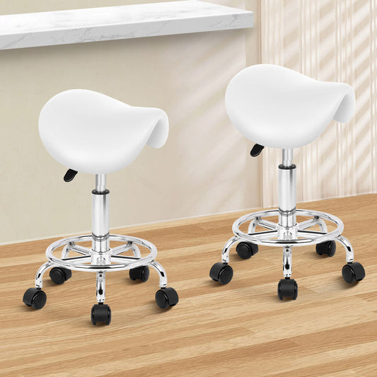 ALFORDSON 2x Salon Stool Saddle Swivel Barber Hair Dress Chair Sierra White