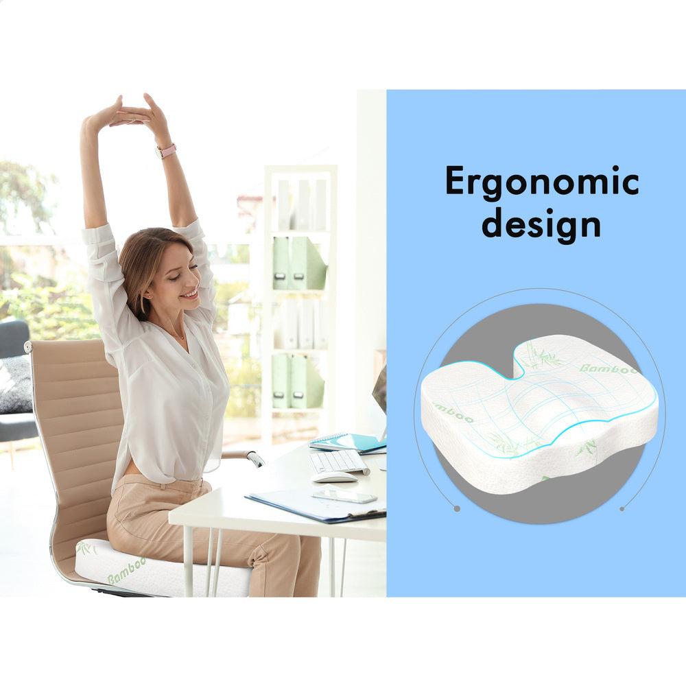 S.E. Seat Cushion Memory Foam Pillow Pad Car Office Bamboo White