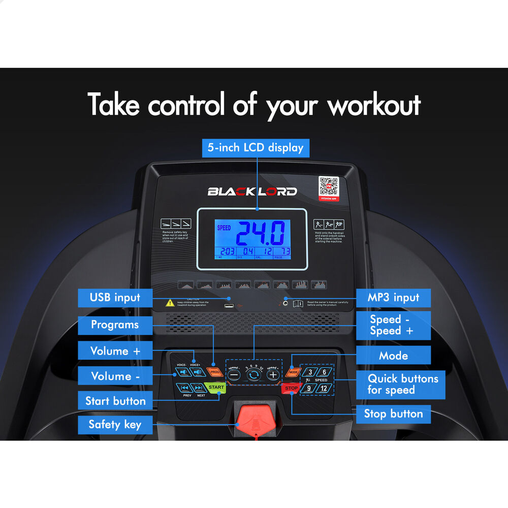 BLACK LORD Treadmill Electric Home Gym Exercise Run Machine Incline Fitness