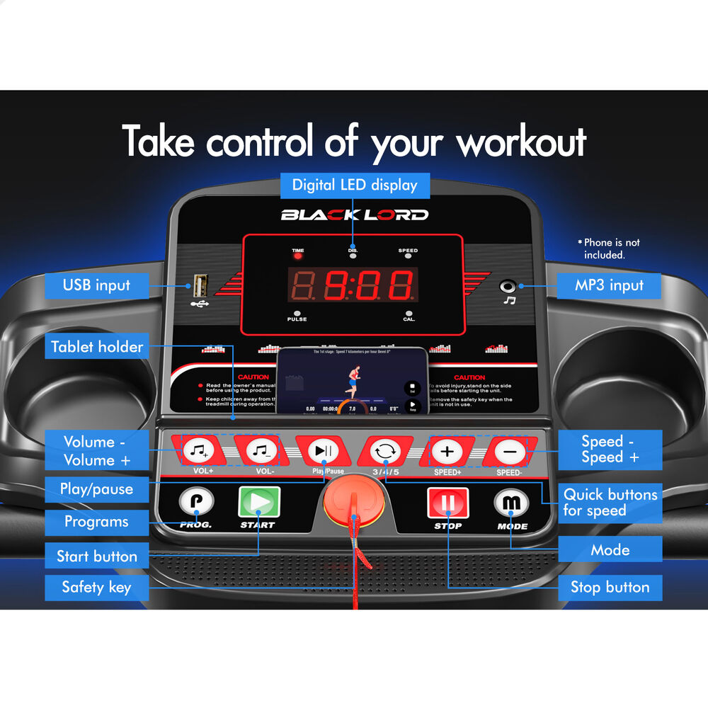 BLACK LORD Treadmill Electric Exercise Running Machine Foldable Home Gym Fitness