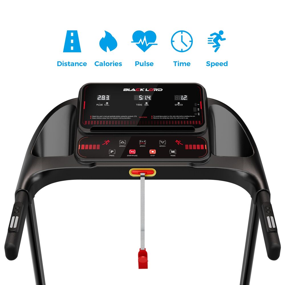 BLACK LORD Treadmill Electric Exercise Running Machine Incline Foldable 390mm