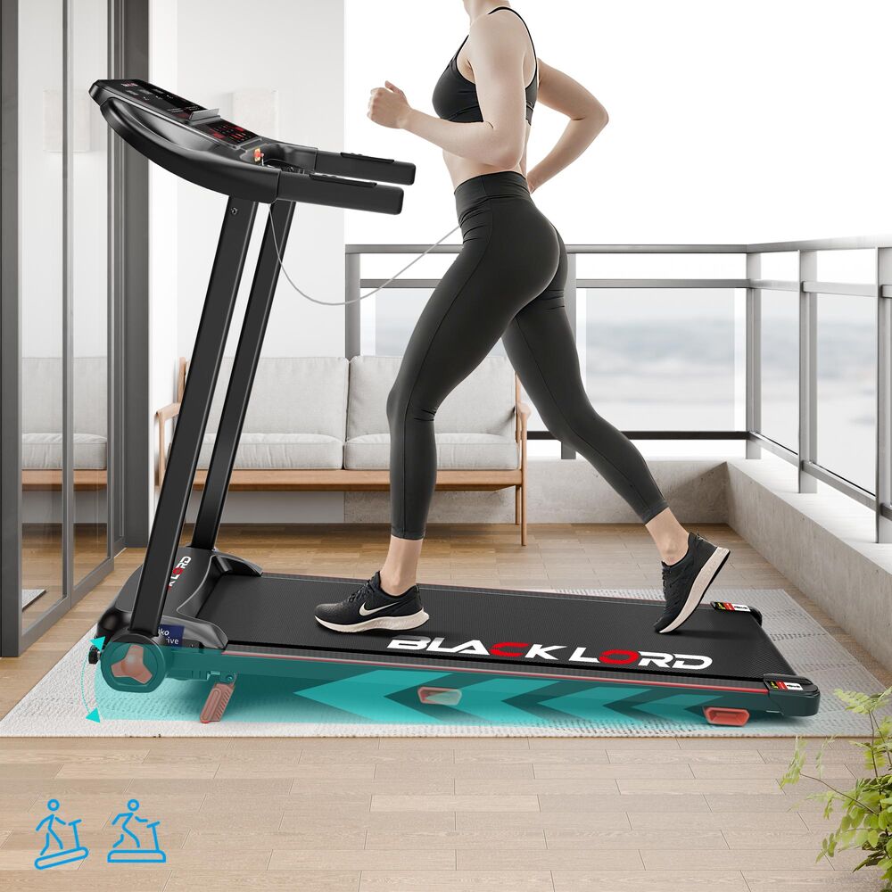BLACK LORD Treadmill Electric Exercise Running Machine Incline Foldable 390mm