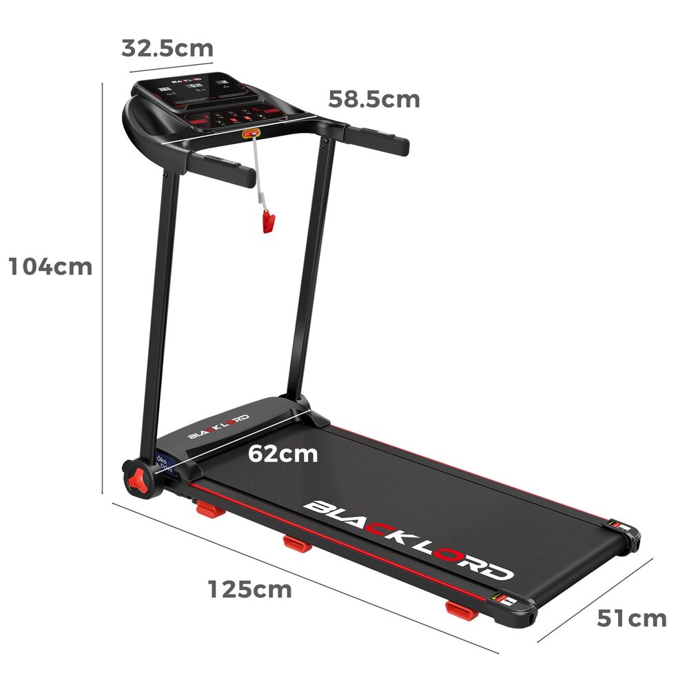 BLACK LORD Treadmill Electric Exercise Running Machine Incline Foldable 390mm