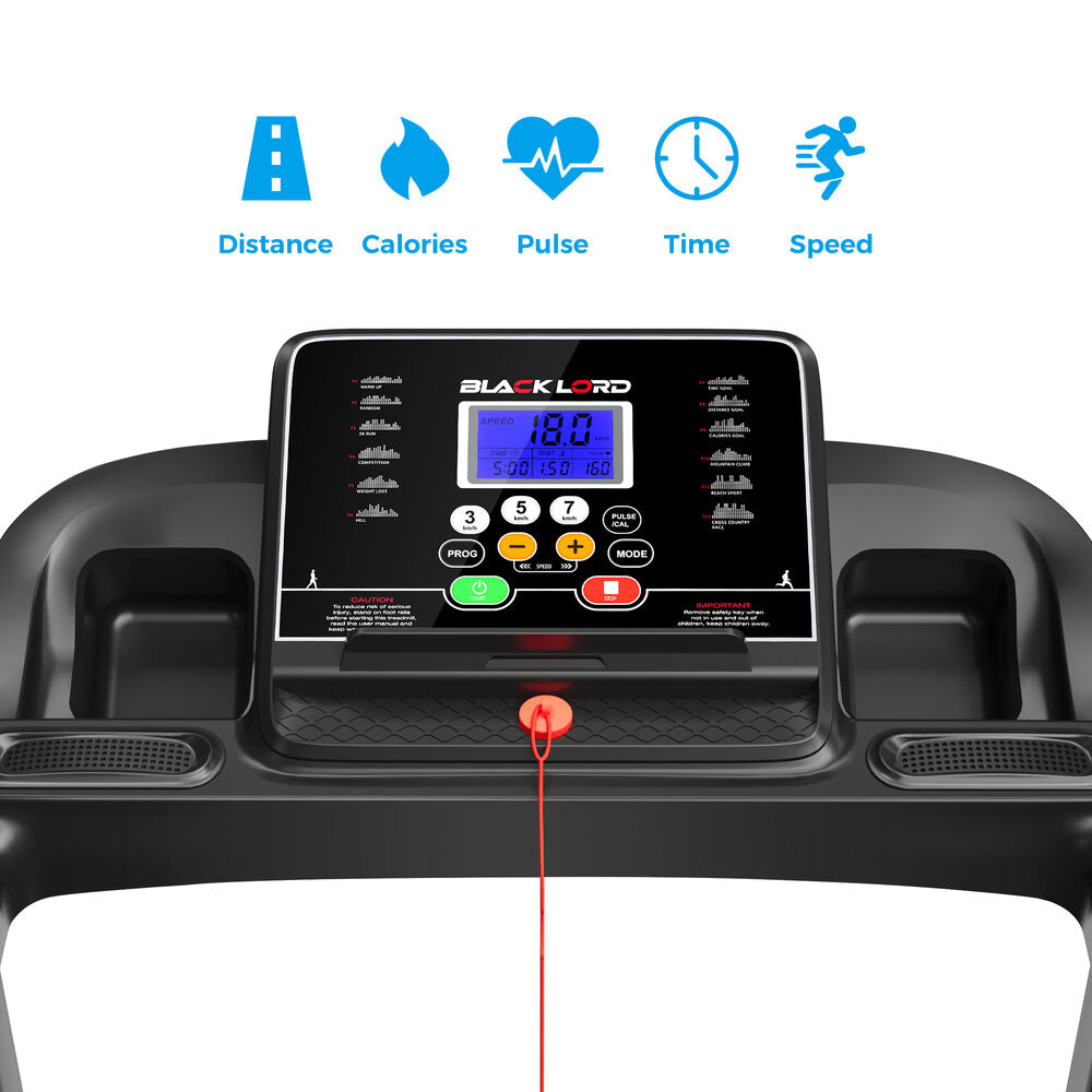 BLACK LORD Treadmill Electric Exercise Running Machine Incline Foldable 400mm