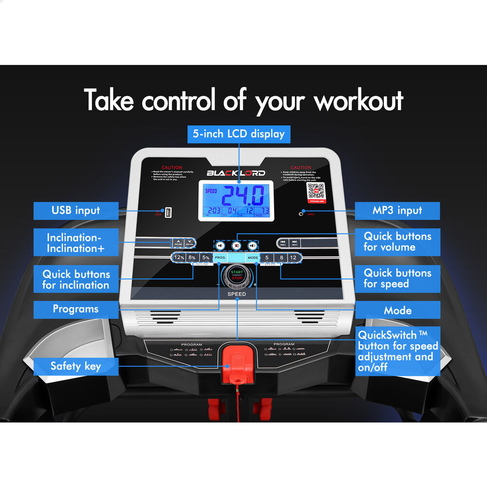 BLACK LORD Treadmill Electric Auto Incline Home Gym Exercise Run Machine
