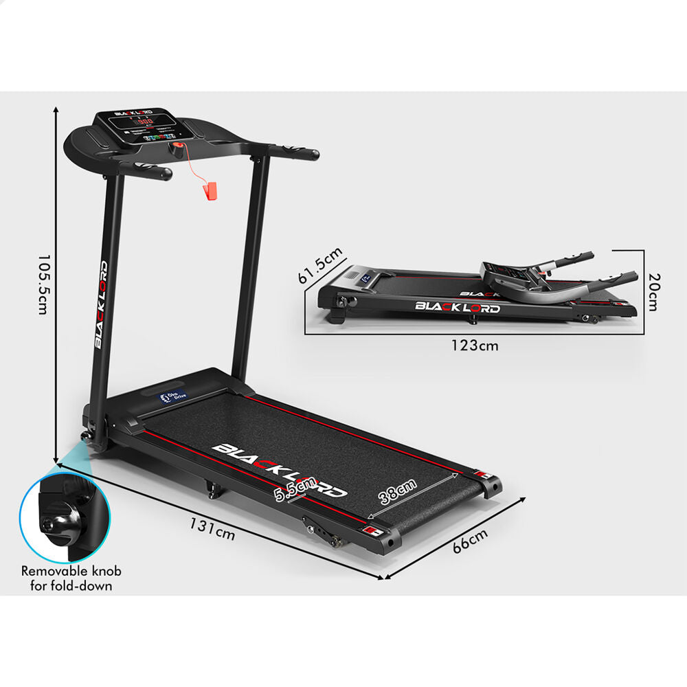 BLACK LORD Treadmill Electric Exercise Running Machine Incline Foldable 380mm