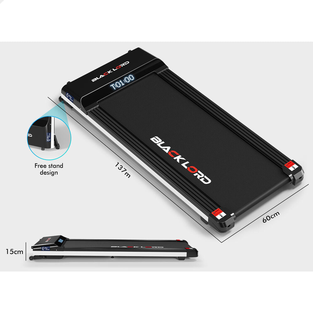 BLACK LORD Treadmill Electric Walking Pad Steel Frame Under Desk Gym 410mm Black