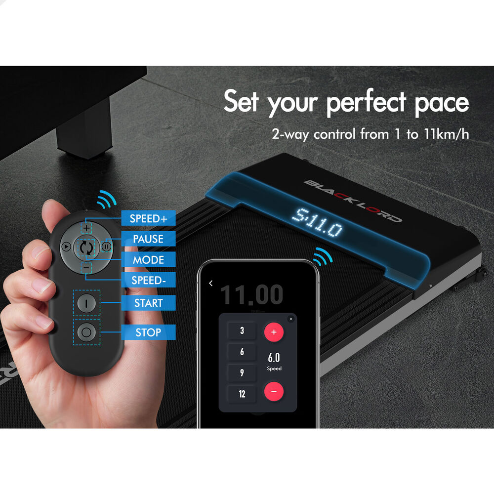 BLACK LORD Treadmill Electric Walking Pad Steel Frame Under Desk Gym 410mm Black