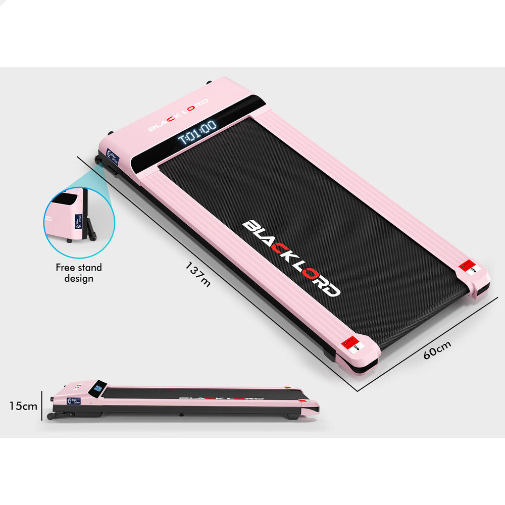 BLACK LORD Treadmill Electric Walking Pad Steel Frame Under Desk Gym 410mm Pink