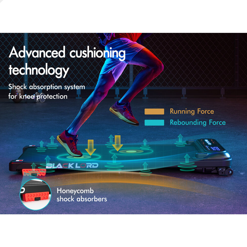 BLACK LORD Treadmill Electric Walking Pad Incline Shock Absorbers Gym Black