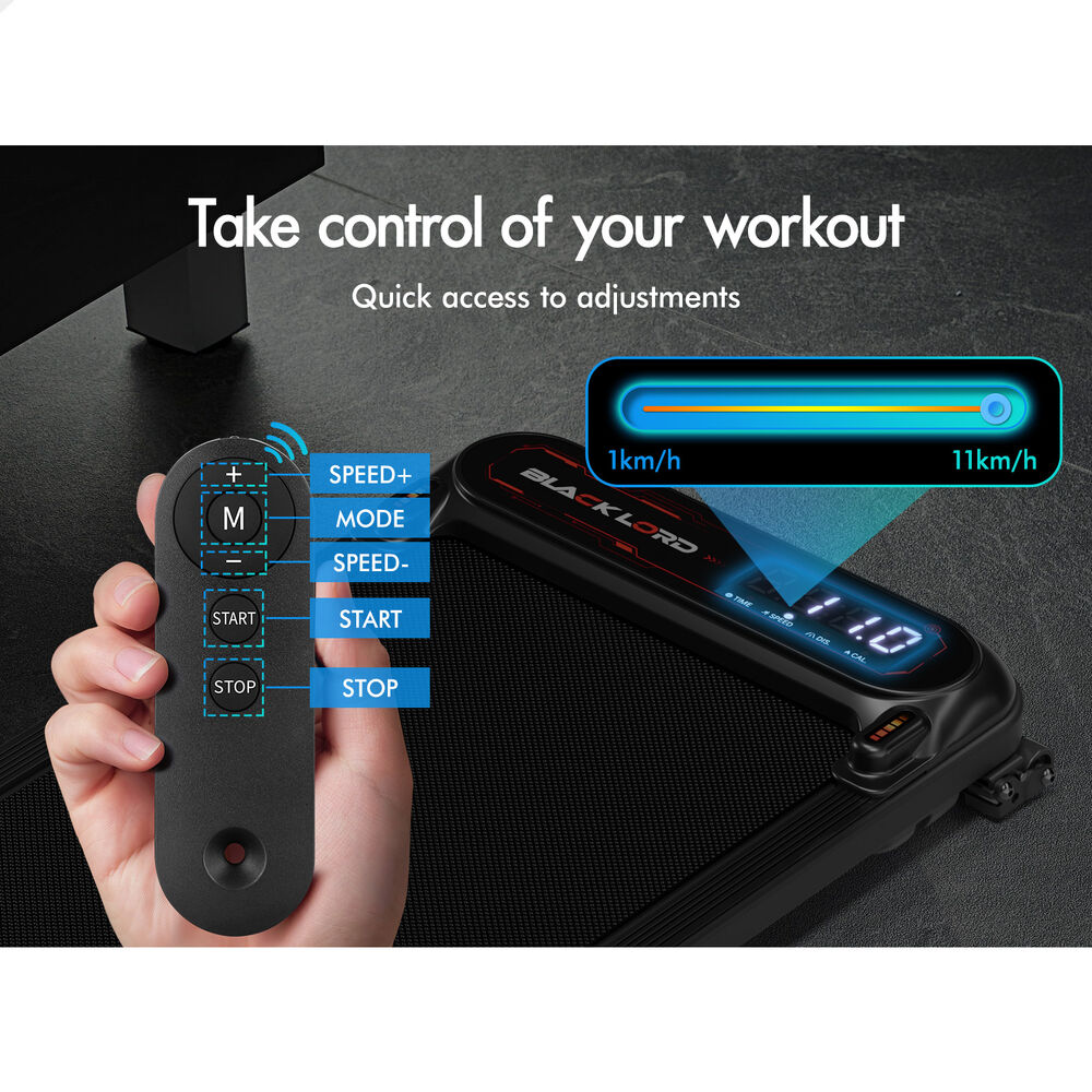 BLACK LORD Treadmill Electric Walking Pad Incline Shock Absorbers Gym Black