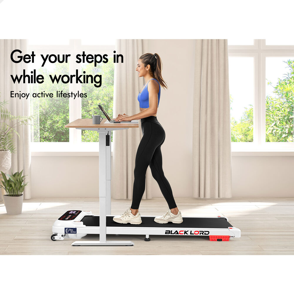 BLACK LORD Treadmill Electric Walking Pad Incline Shock Absorbers Gym White