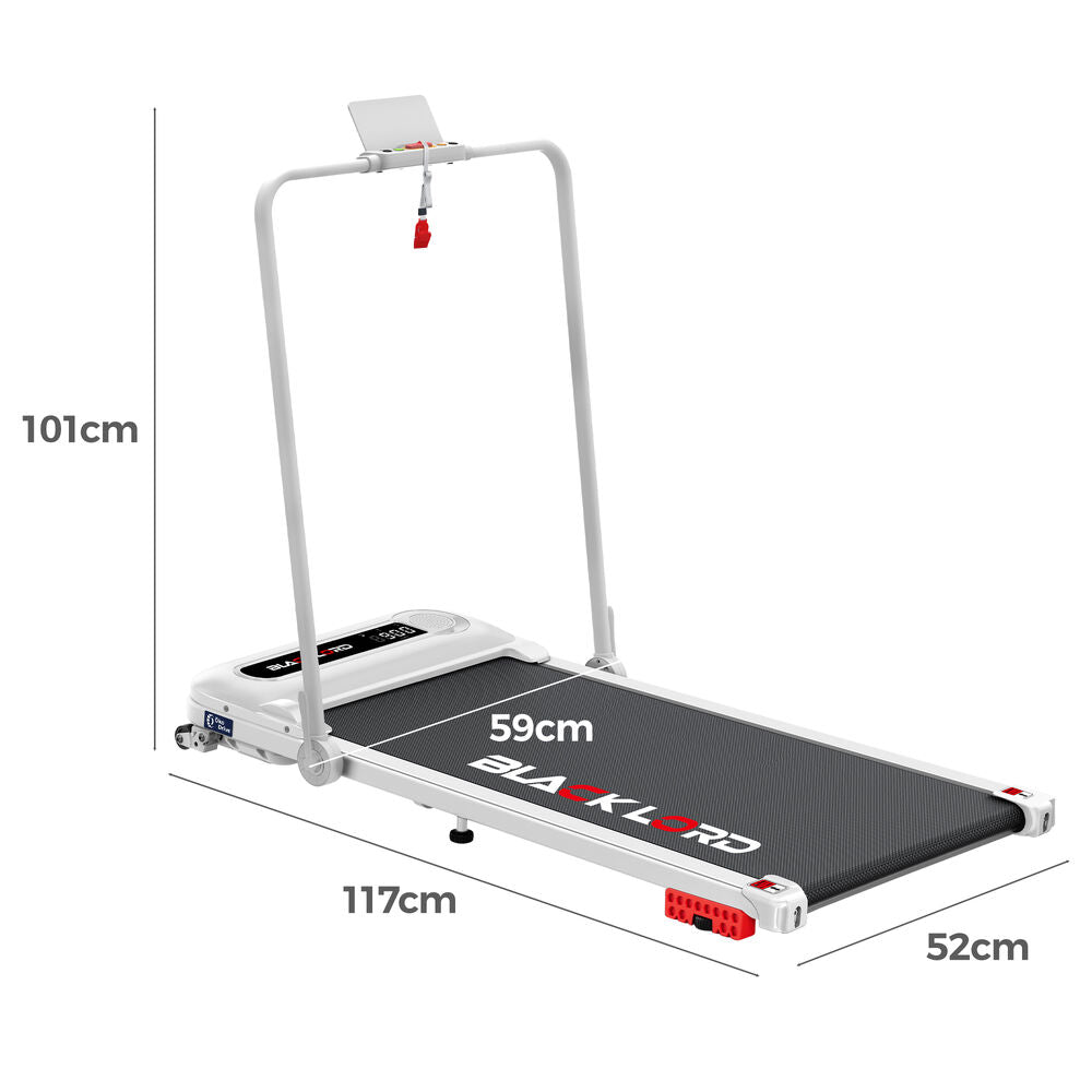 BLACK LORD Treadmill Electric Walking Pad Folding Incline Shock Absorbers White