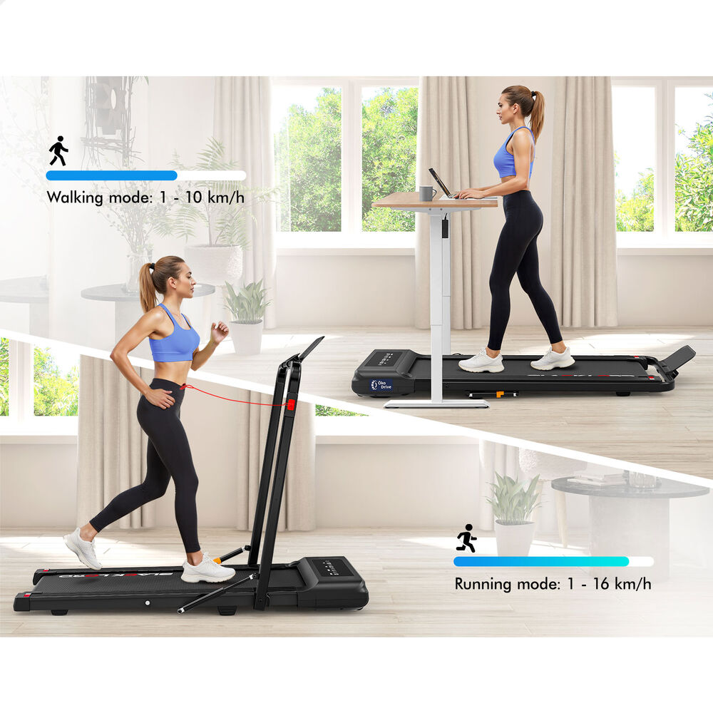 BLACK LORD Treadmill 2 IN 1 Electric Walking Pad 400mm Hydraulic Foldable Black